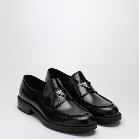 PRADA Men's Leather Loafers with Logo Plaque Band