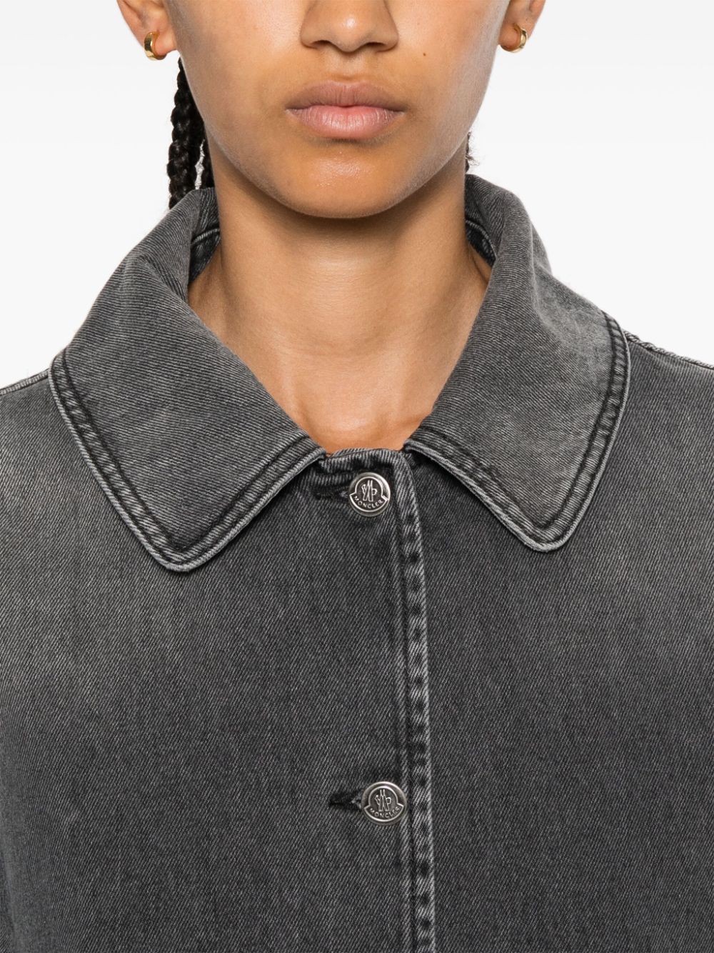 MONCLER Stonewashed Denim Jacket with Logo Patch - Women's Outerwear