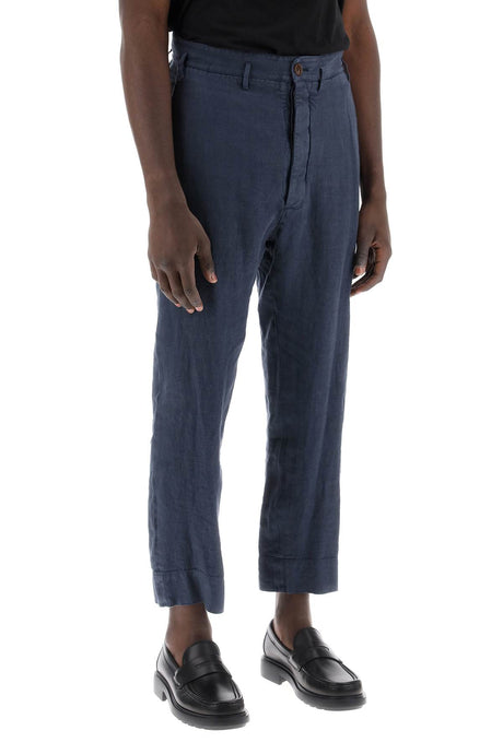 VIVIENNE WESTWOOD Men's Blue Cropped Linen Pants for SS24