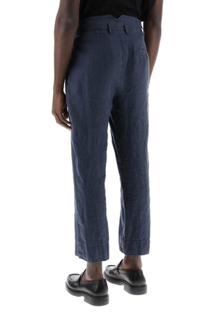 VIVIENNE WESTWOOD Men's Blue Cropped Linen Pants for SS24