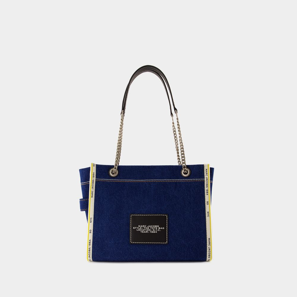 MARC JACOBS Medium Denim Tote Handbag with Bold Logos