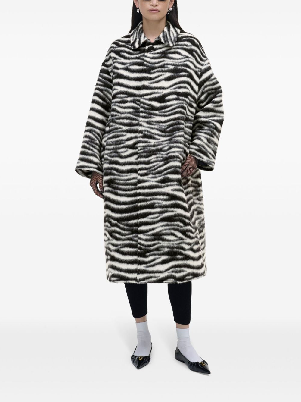 MARC JACOBS Wool Blend Long Zebra Print Jacket for Women