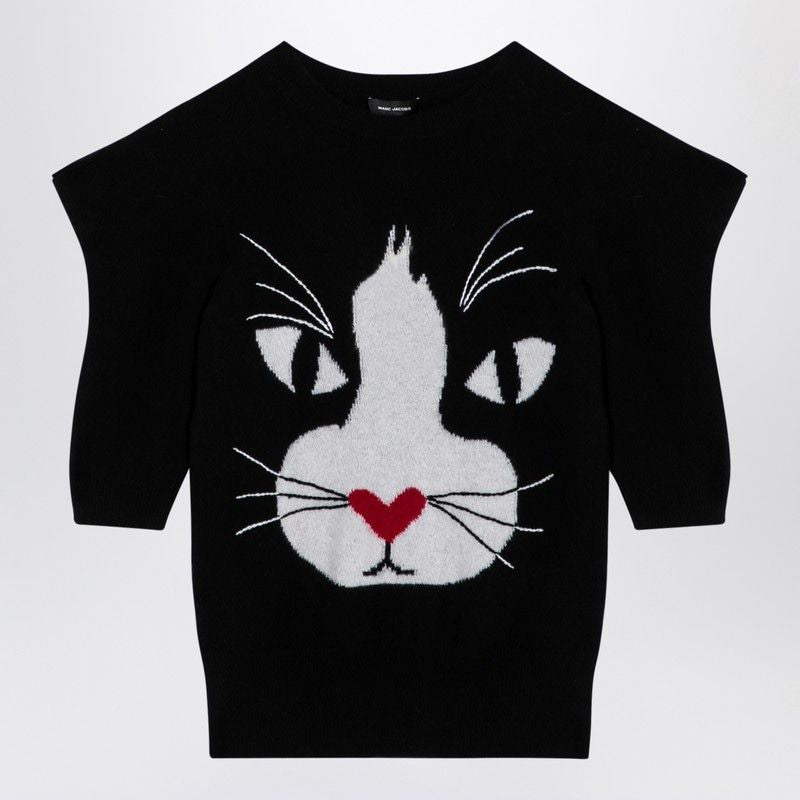 MARC JACOBS Cat Embroidered Black Cashmere Jumper for Women - FW24