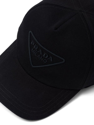 PRADA Men's Black Drill Logo Ricamo Cap for SS24