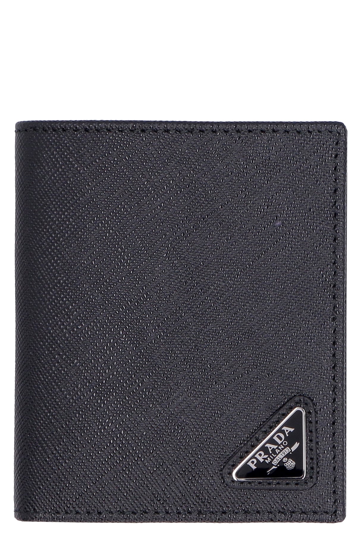 PRADA Mini Black Saffiano Leather Wallet with Logo Plaque