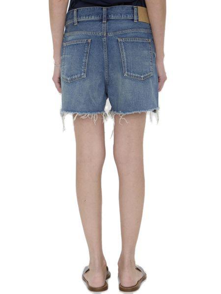 CELINE Embroidered Denim Skate Shorts with Frayed Hems for Women