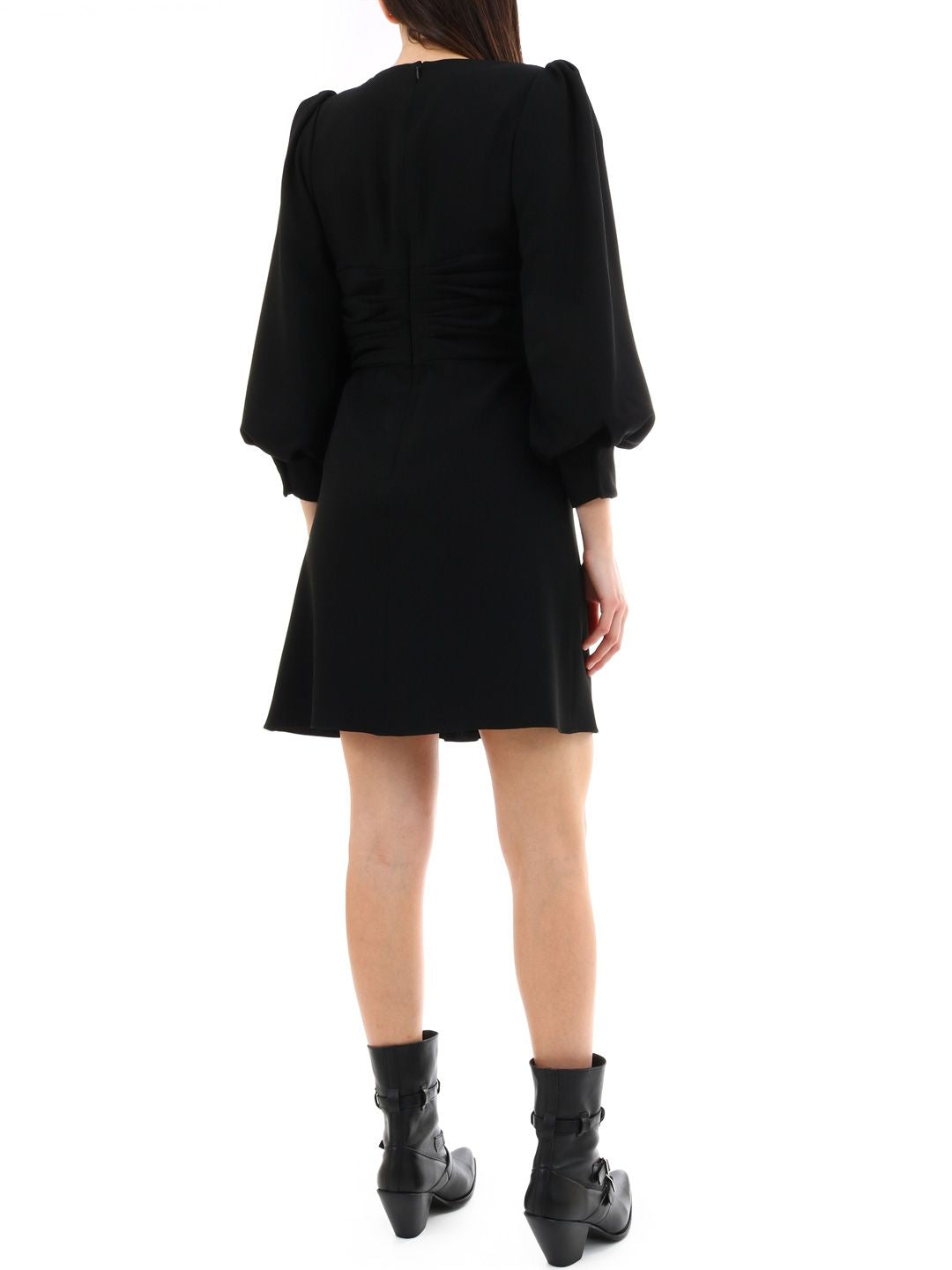 Stylish Black Wrap Dress with V-Neck and Long Sleeves for Women