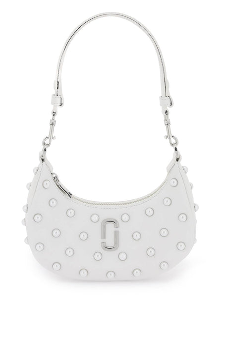 MARC JACOBS Pearl-Embellished White Leather Mini Curve Shoulder Bag with Iconic Silver J Charm