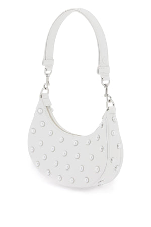 MARC JACOBS Pearl-Embellished White Leather Mini Curve Shoulder Bag with Iconic Silver J Charm