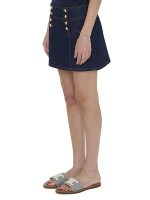 CELINE Navy Blue Cotton Sailor Miniskirt for Women ss24