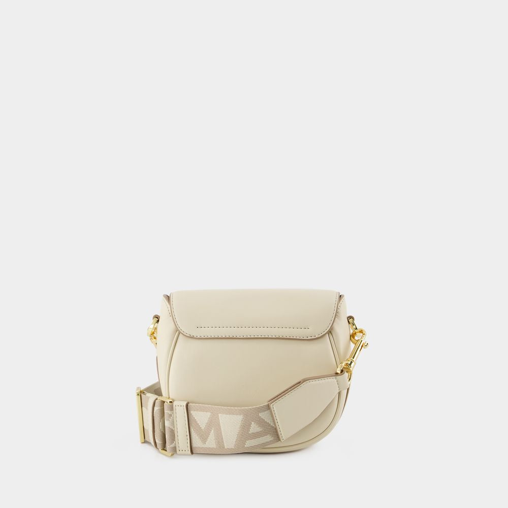 MARC JACOBS Mini White Leather Crossbody Saddle Bag with Logo Strap