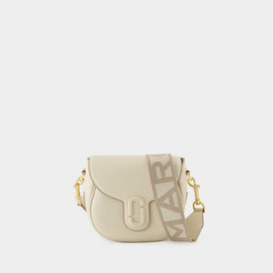 MARC JACOBS Mini White Leather Crossbody Saddle Bag with Logo Strap