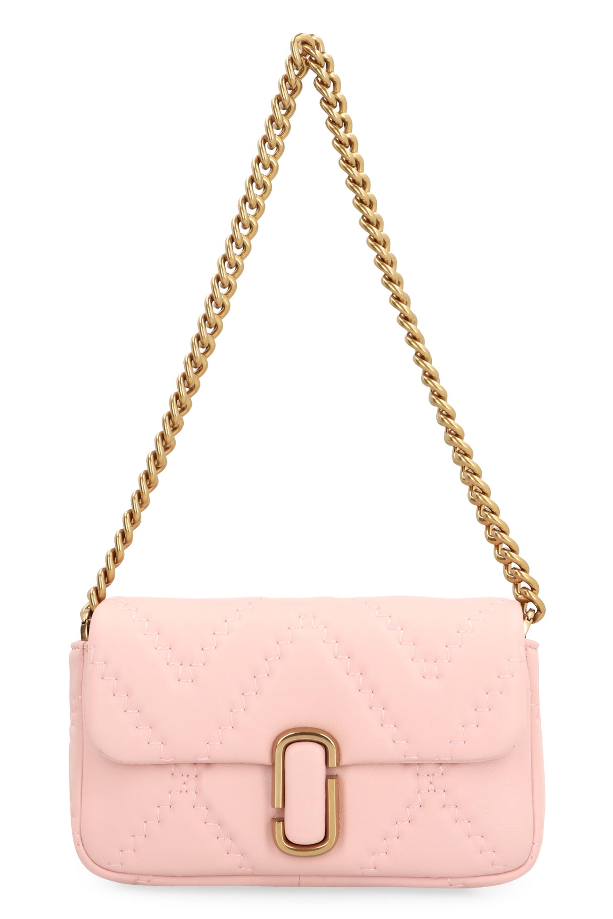 MARC JACOBS Quilted Lamb Leather Mini Crossbody Bag with Gold-Tone Accents, Pink - 19x12x5 cm