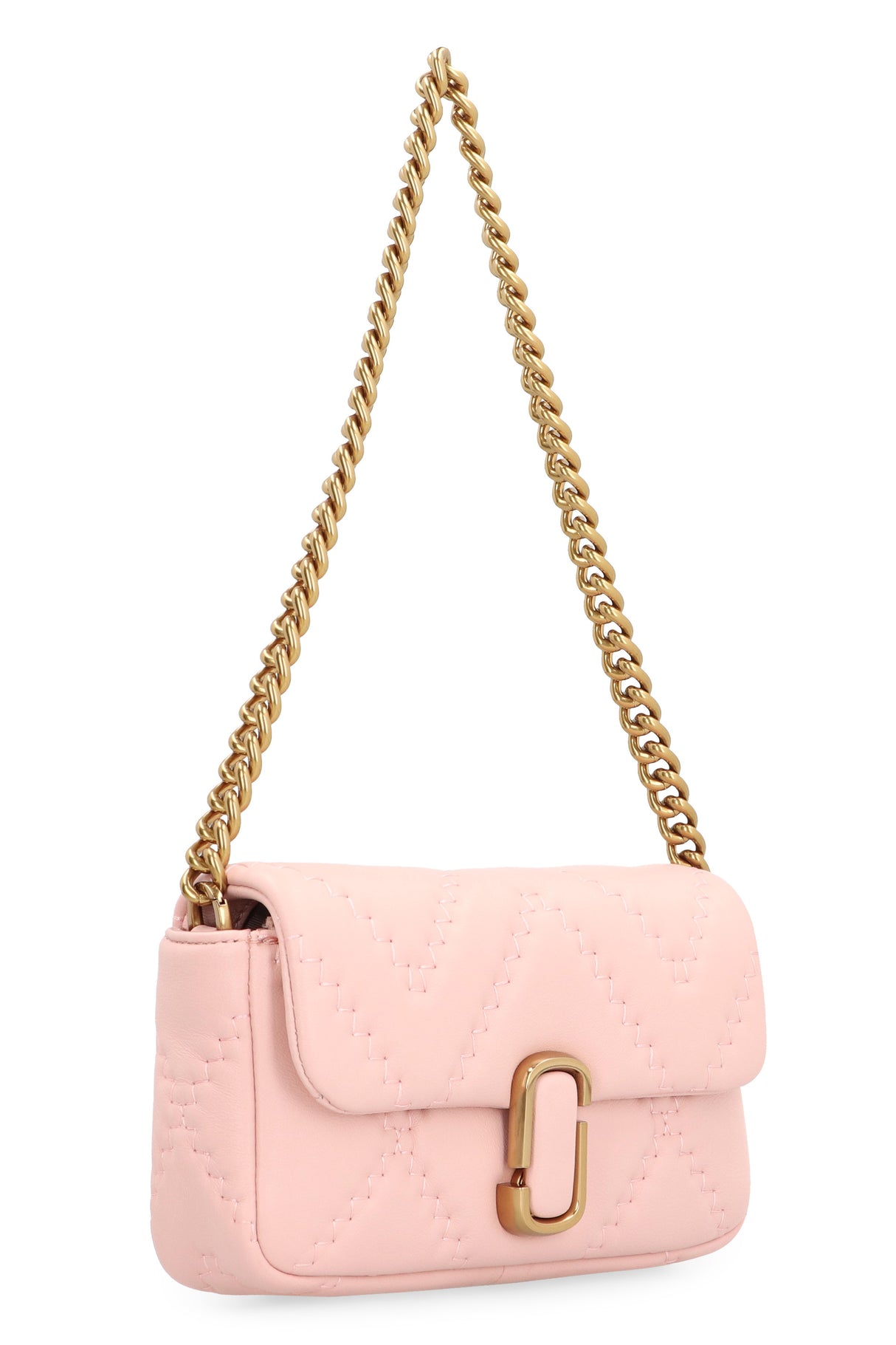 MARC JACOBS Quilted Lamb Leather Mini Crossbody Bag with Gold-Tone Accents, Pink - 19x12x5 cm