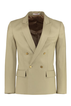 Beige Cotton Blazer with Peak Lapel Collar for Men