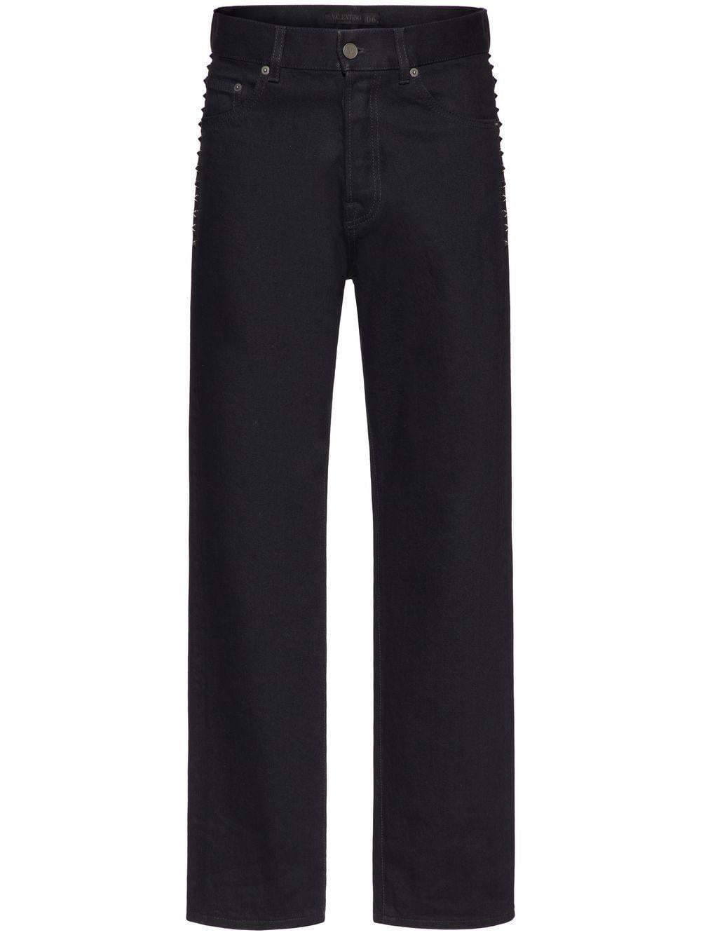 VALENTINO GARAVANI MEN'S BLACK STUDDED DENIM JEANS