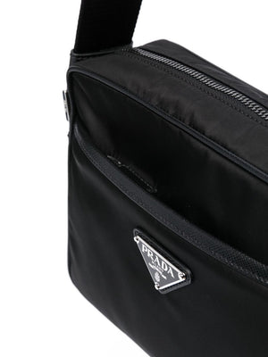 PRADA Sleek Mini Messenger Bag in Black Nylon with Leather Accents - 23x17x7 cm