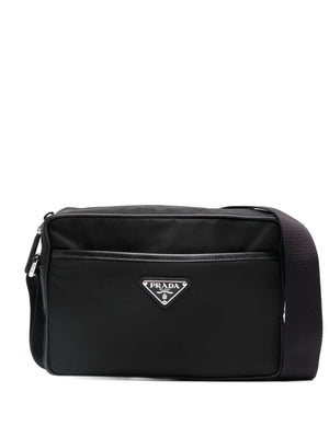 PRADA Men's Black Recycled Polyamide Shoulder Bag for SS24