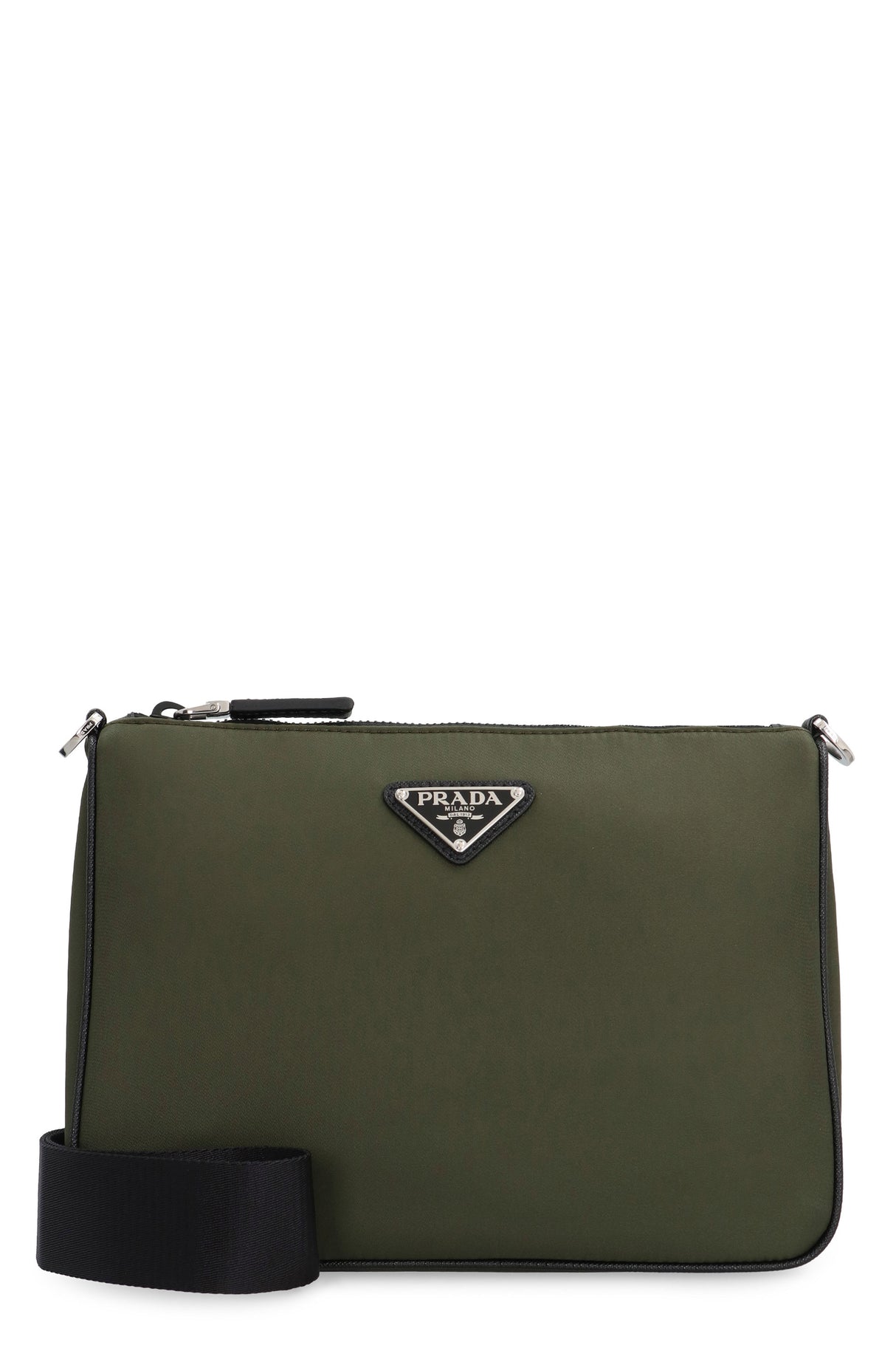 PRADA Green Recycled Nylon Messenger Bag with Leather Details