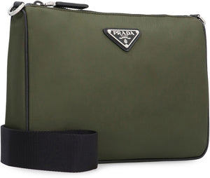 PRADA Green Recycled Nylon Messenger Bag with Leather Details