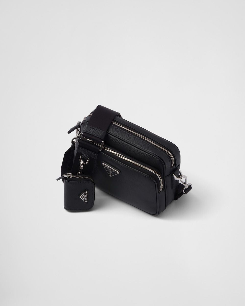 PRADA Men's Black Calf Leather Travel Shoulder Bag for SS24