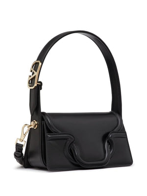 VALENTINO Small Sculpture Top-Handle Black Leather Shoulder Bag for Women SS23