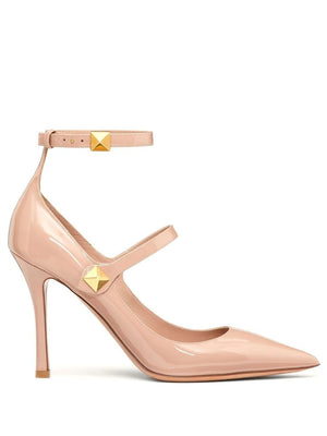 VALENTINO Nude Leather Double Strap Pumps for Women - SS23 Collection