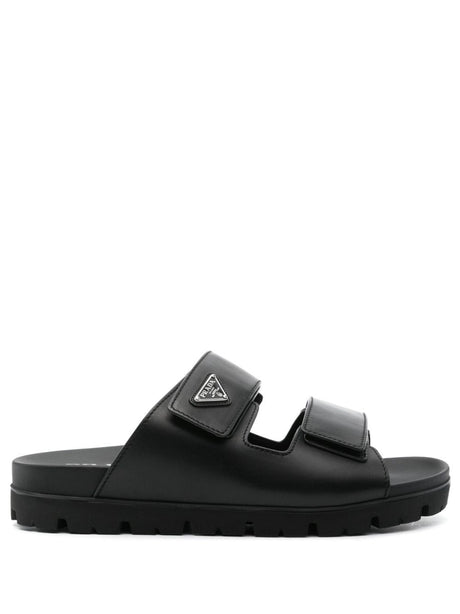 PRADA Stylish Leather Sandals with Velcro Fastening