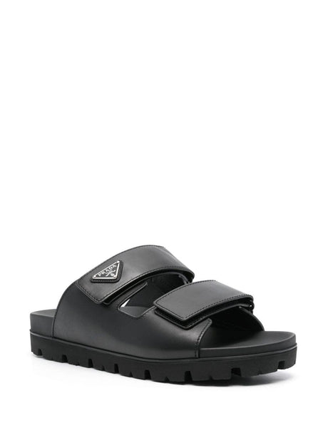 PRADA Stylish Leather Sandals with Velcro Fastening