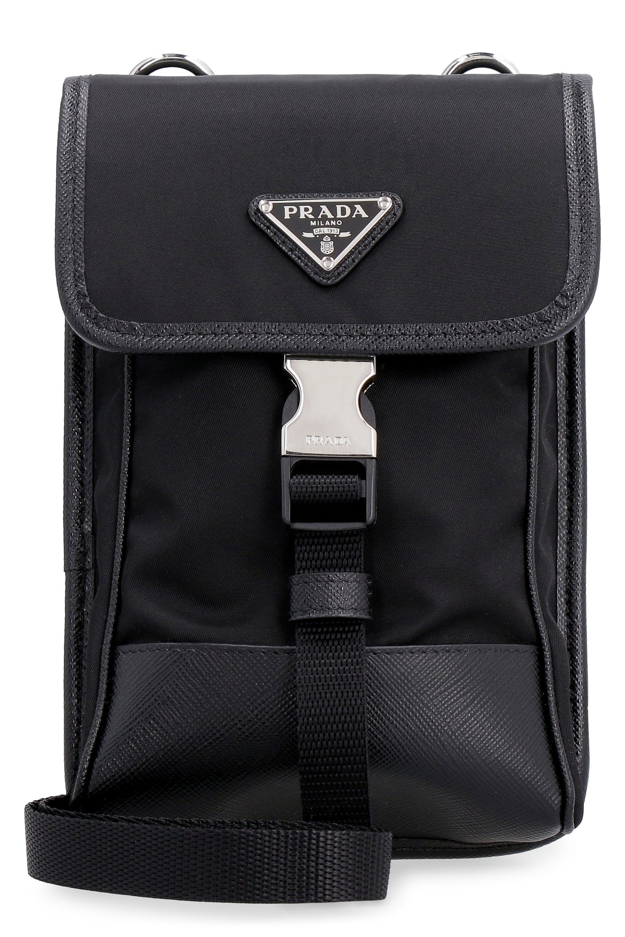 PRADA Stylish and Eco-Friendly Men's Black Phone Holder for SS24