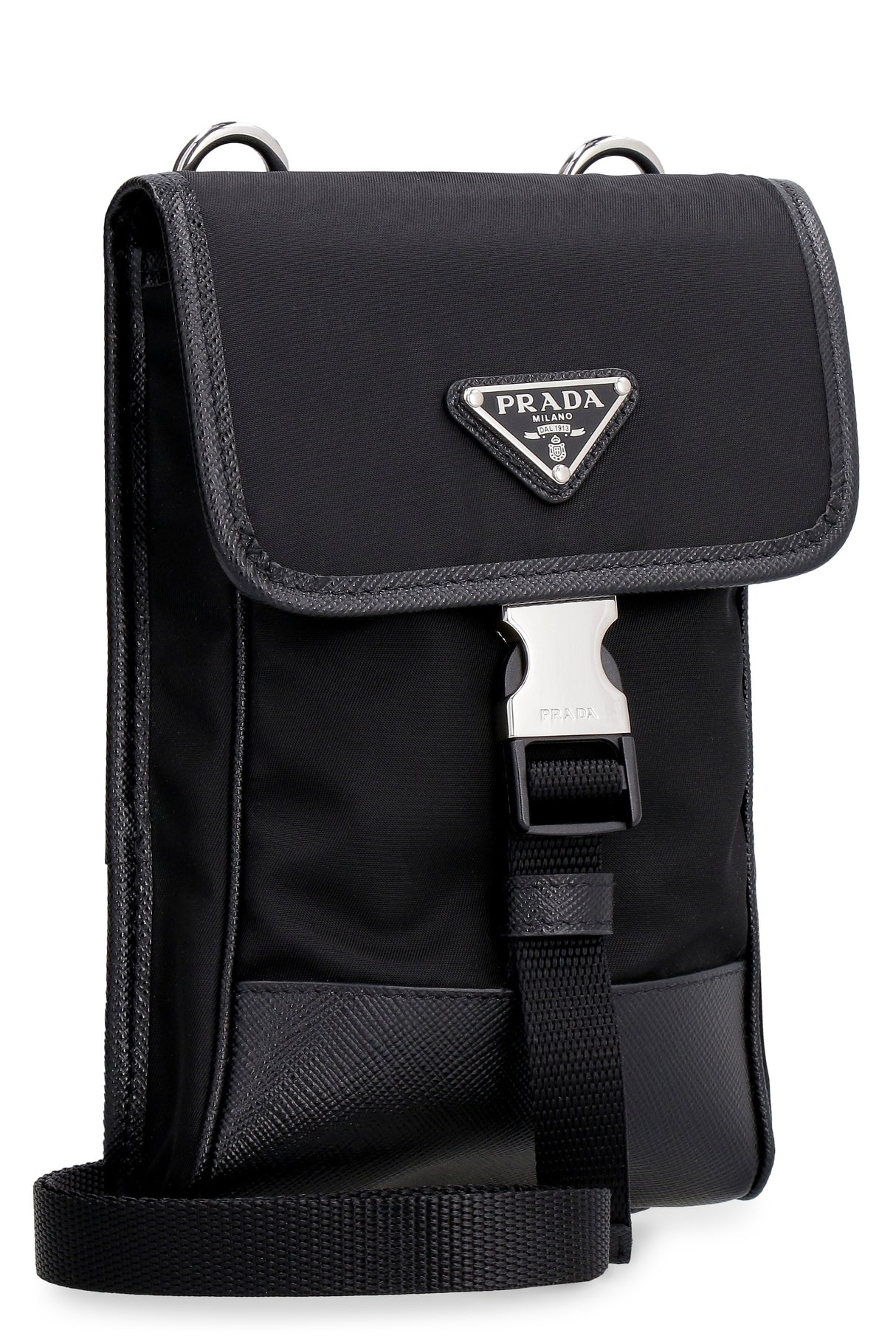 PRADA Stylish and Eco-Friendly Men's Black Phone Holder for SS24