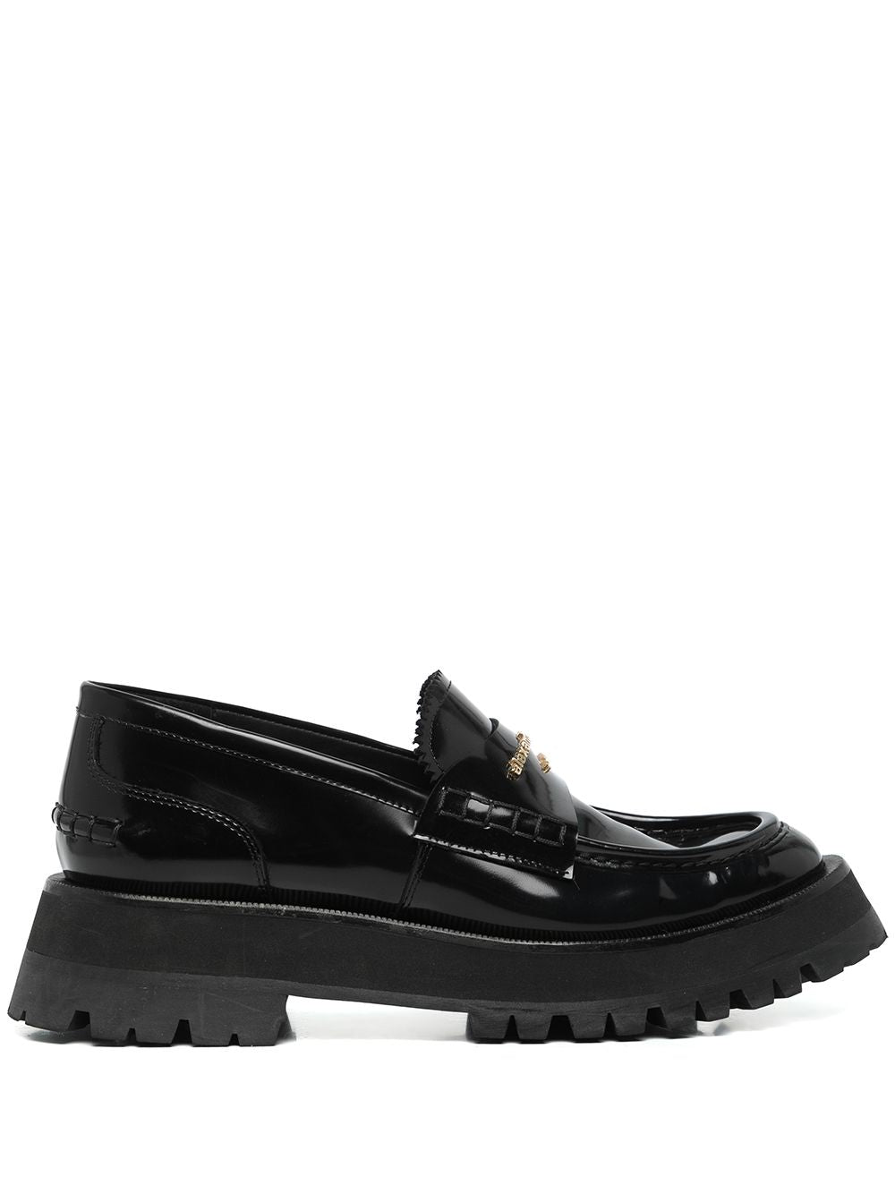 ALEXANDER WANG Chunky Rubber Lug-Sole Black Box Loafers for Women with Gold-Tone Logo Lettering