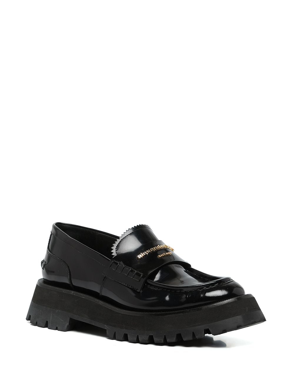 ALEXANDER WANG Chunky Rubber Lug-Sole Black Box Loafers for Women with Gold-Tone Logo Lettering