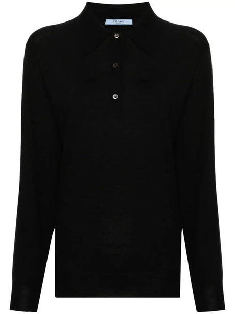 PRADA Cashmere Polo Sweater with Long Sleeves