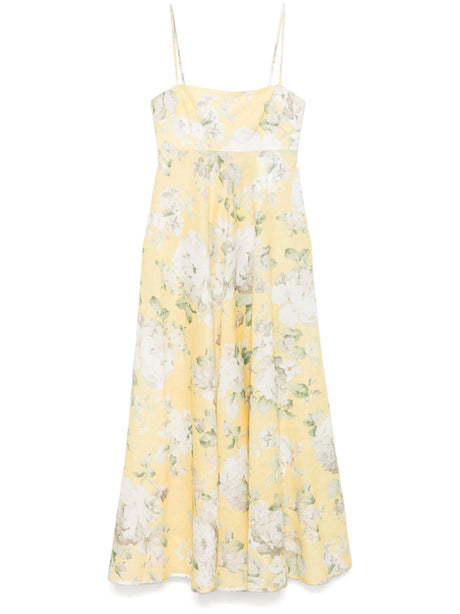 ZIMMERMANN Floral Linen Midi Dress with Adjustable Straps