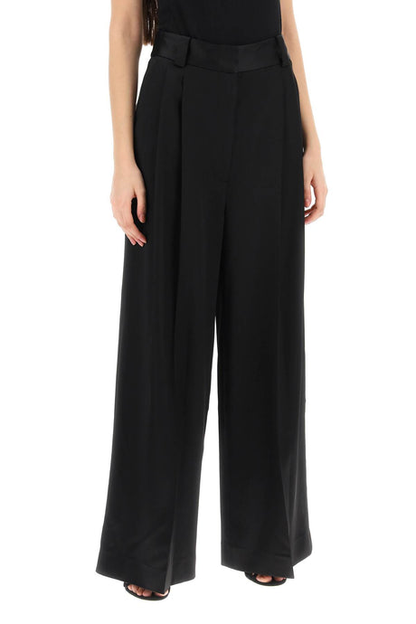 KHAITE Classy Black Satin Wide Leg Pants for Women