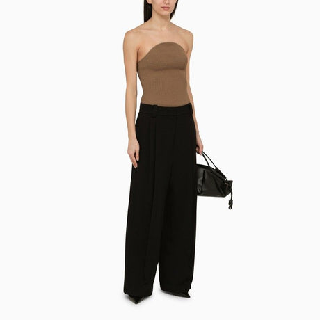 KHAITE Classic Black Wool-Blend Palazzo Trousers for Women