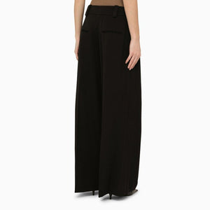 KHAITE Classic Black Wool-Blend Palazzo Trousers for Women