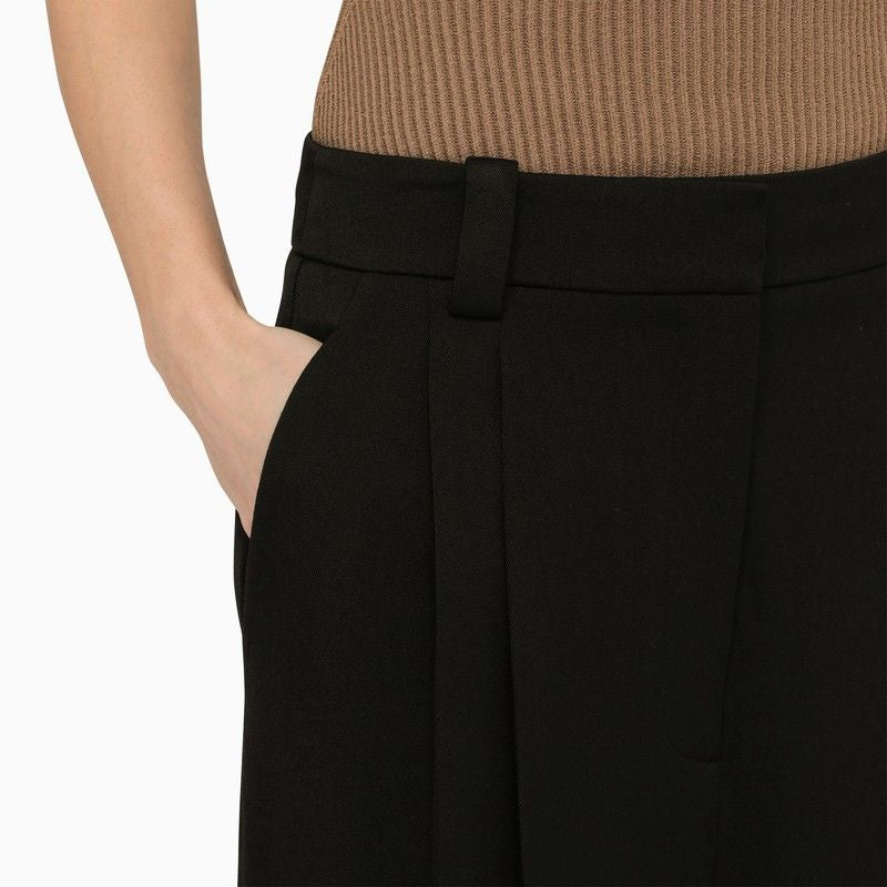 KHAITE Classic Black Wool-Blend Palazzo Trousers for Women