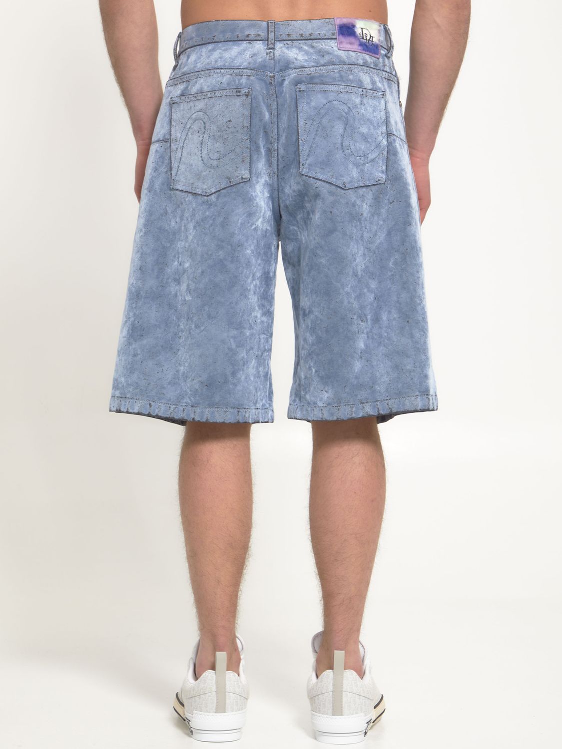 Blue Cotton Denim Bermuda Shorts for Men