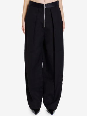 KHAITE Elegant Black Satin-Detailed Trousers