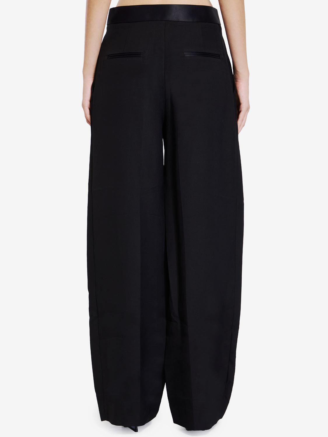 KHAITE Elegant Black Satin-Detailed Trousers