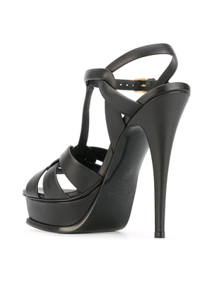 SAINT LAURENT Elegant Tribute Calfskin Sandal Pumps