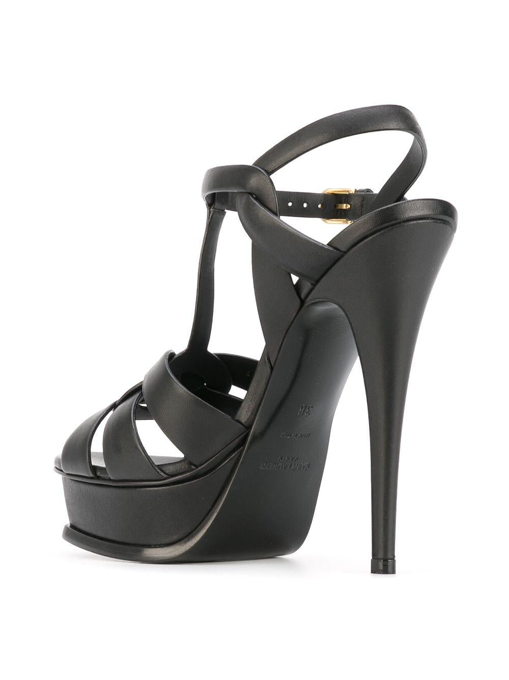 SAINT LAURENT Black Stiletto Heeled Leather Sandals for Women