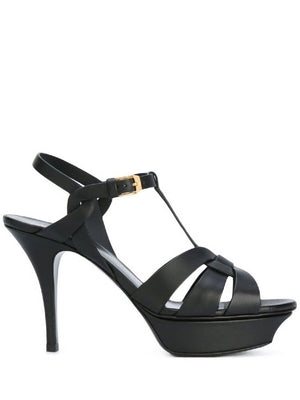 SAINT LAURENT Black Leather Platform Sandals for Women