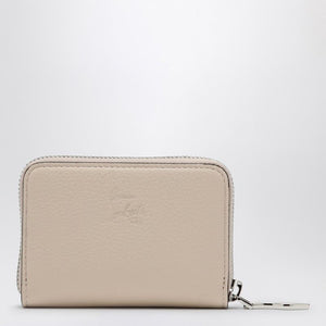 CHRISTIAN LOUBOUTIN Spiked Mini Coin Purse in Beige Grained Calfskin