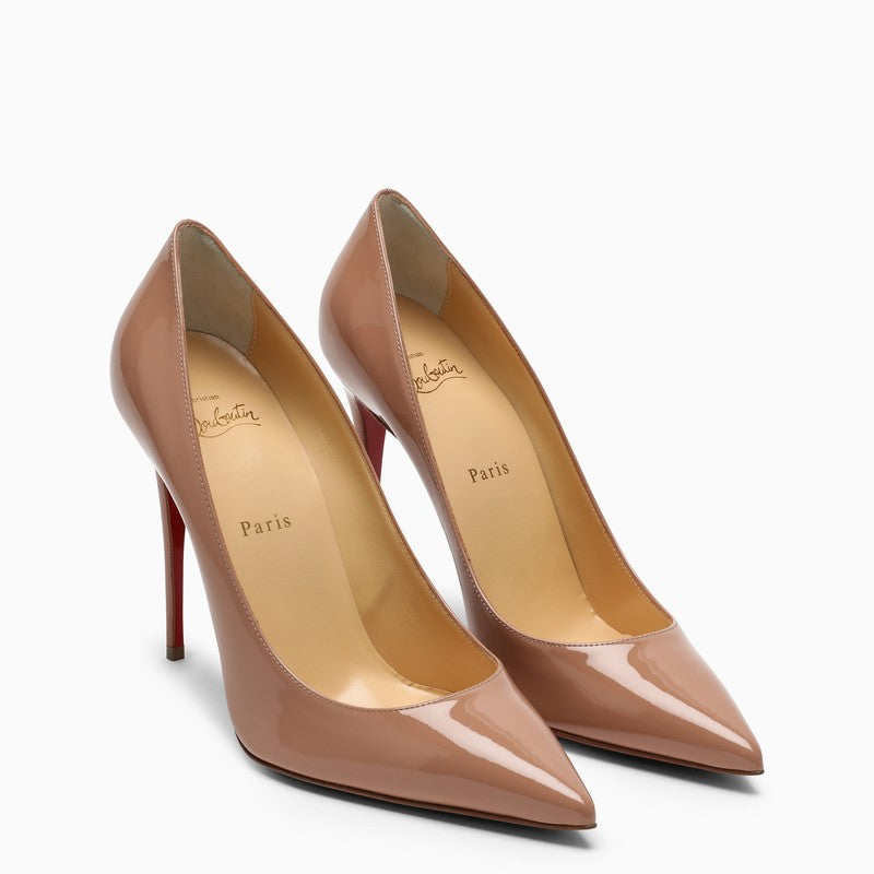 Women's Nude Patent Leather High Pumps with Red Sole
