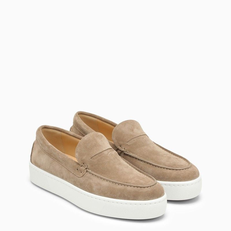 รองเท้าก loafers หนังเบจ แต่งหนังดำและหน้ากากสำหรับผู้ชาย