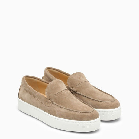 รองเท้าก loafers หนังเบจ แต่งหนังดำและหน้ากากสำหรับผู้ชาย