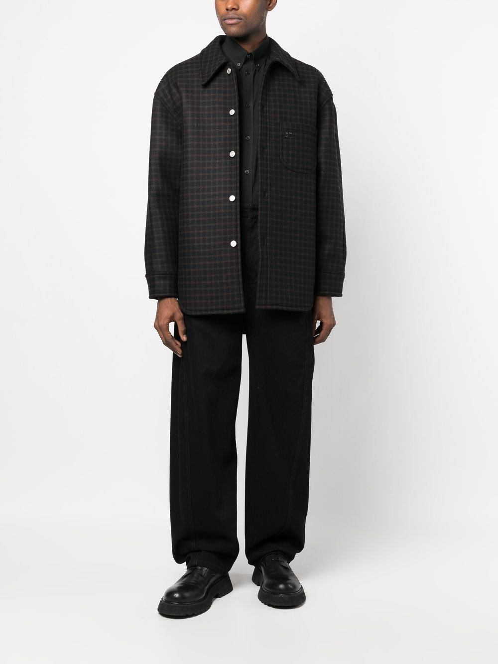 Oversized Vichy Wool Men's Shirt - Black / Chocolate for FW22